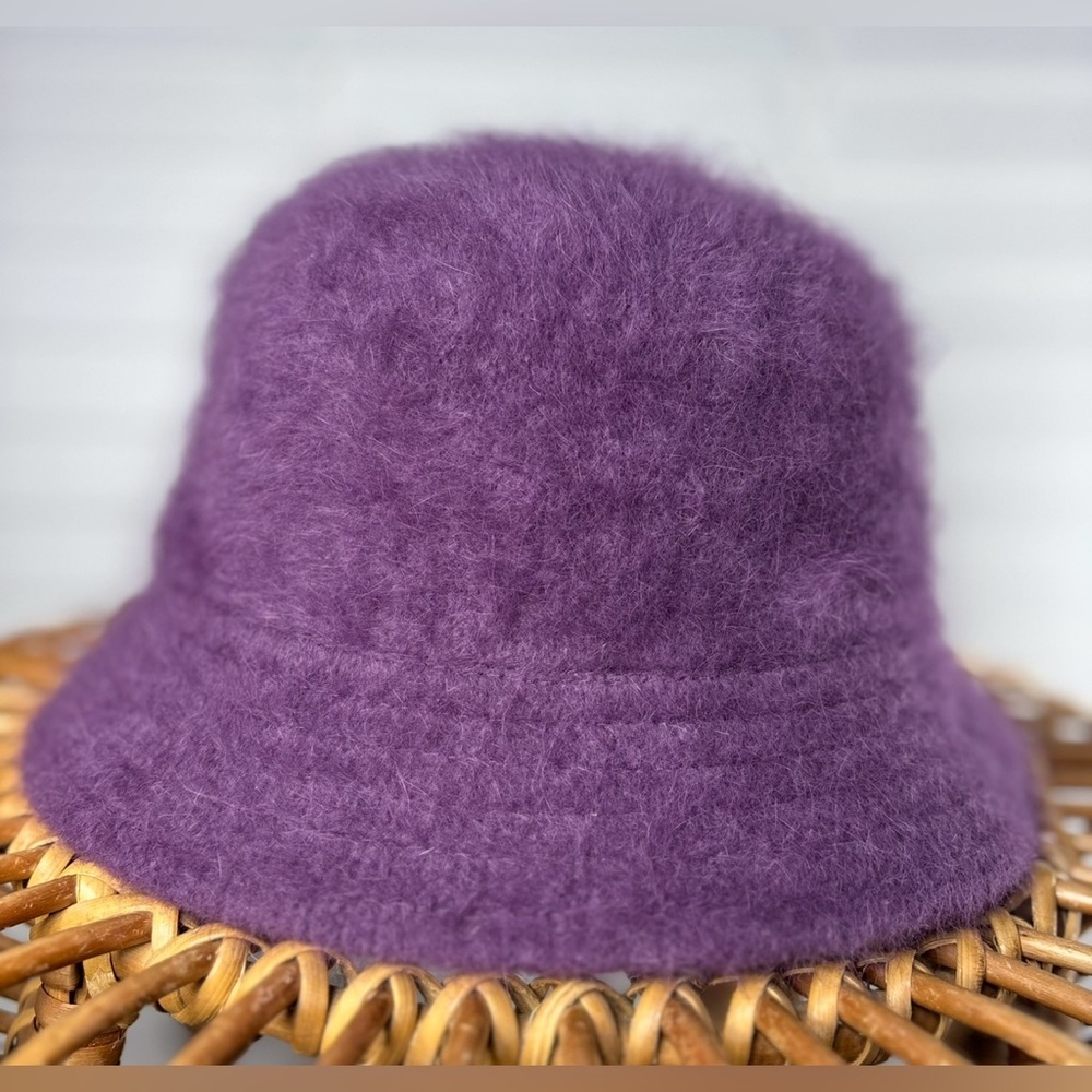 ANGORA Bucket Hat Wool Blend Romantic Girly Soft Cozy Purple Outdoors Furry Y2K